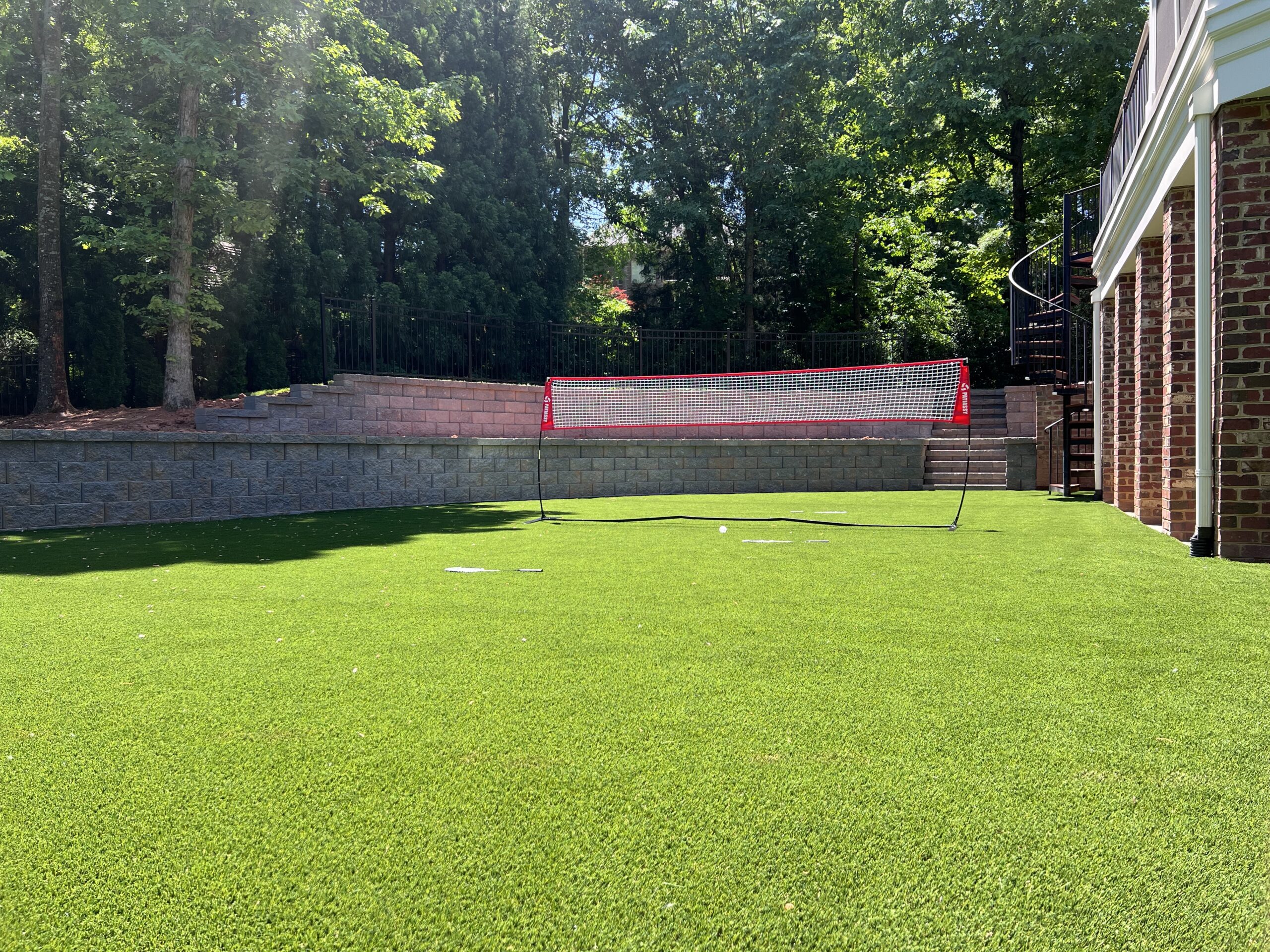 Artificial grass and retaining wall